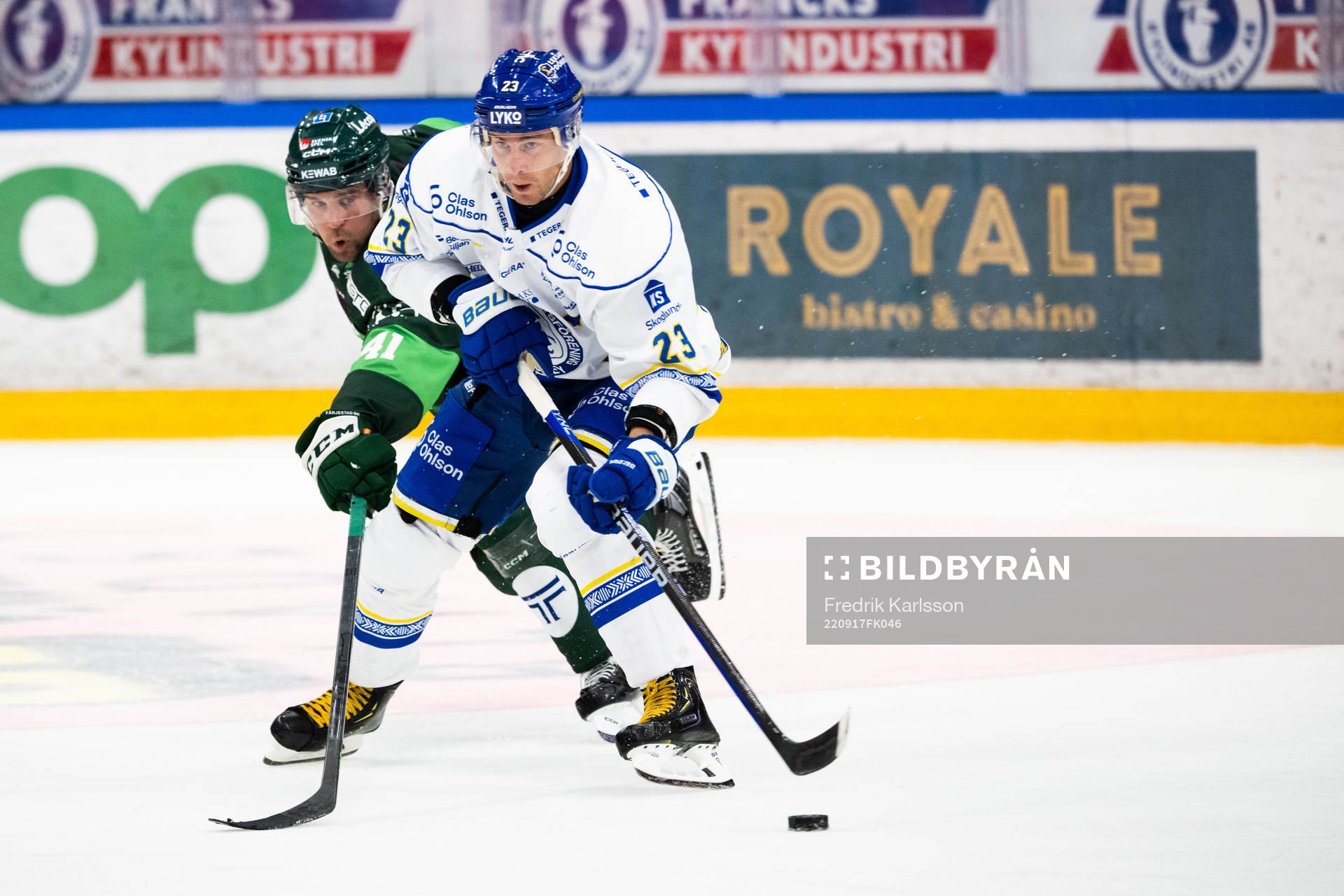 Färjestads Henrik Björklund och Leksands Mikael Ruohomaa