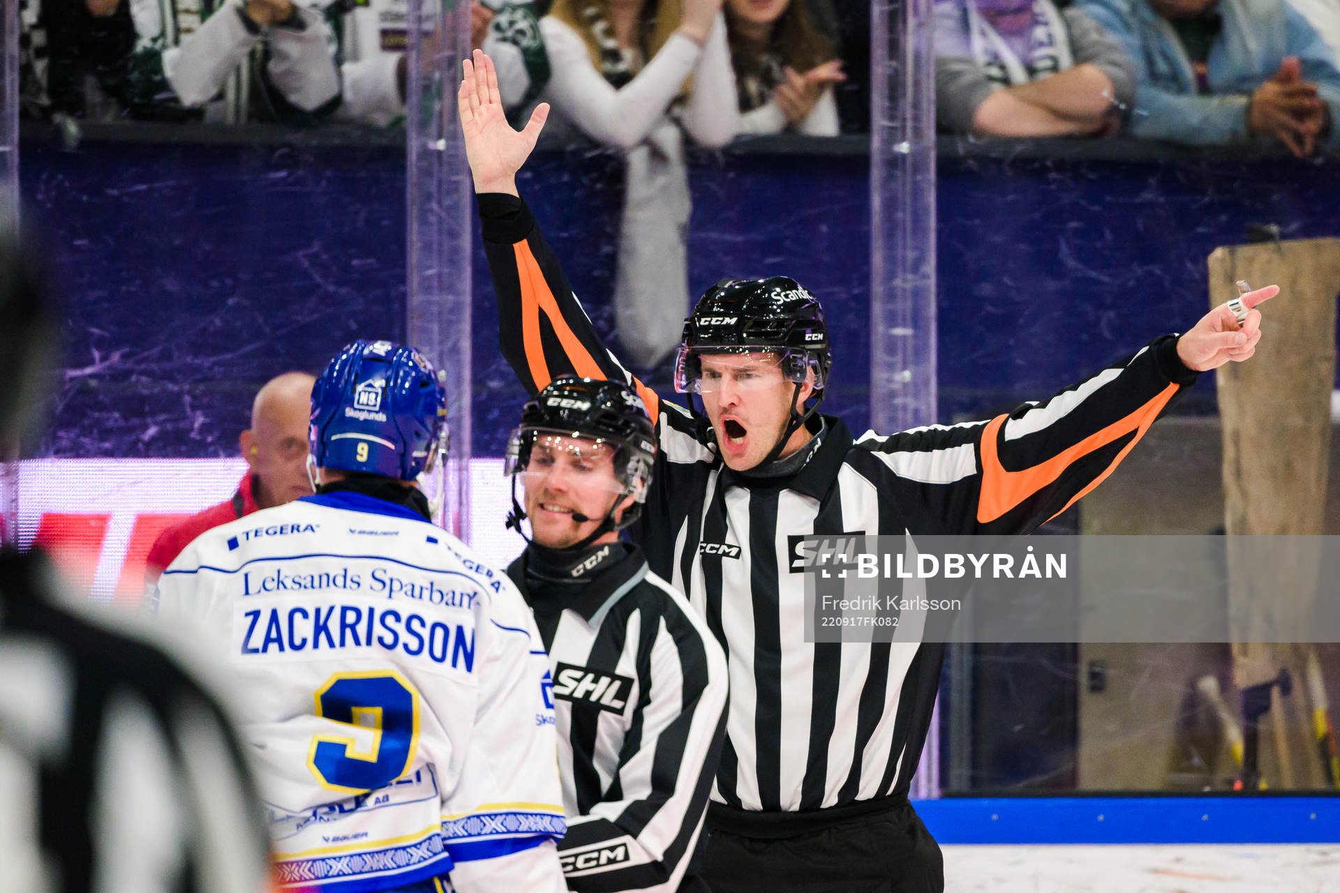 Leksands Patrik Zackrisson och Domare Johan Nordlöf