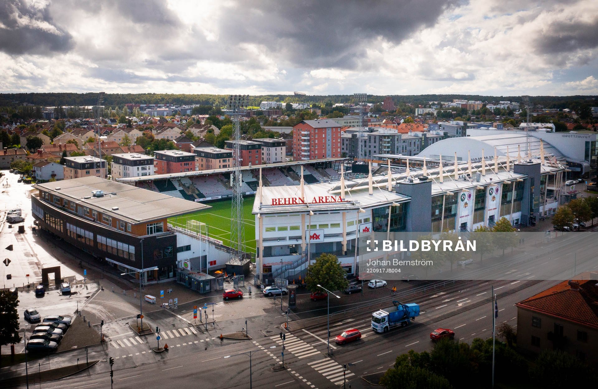 Drönarvy över Behrn Arena