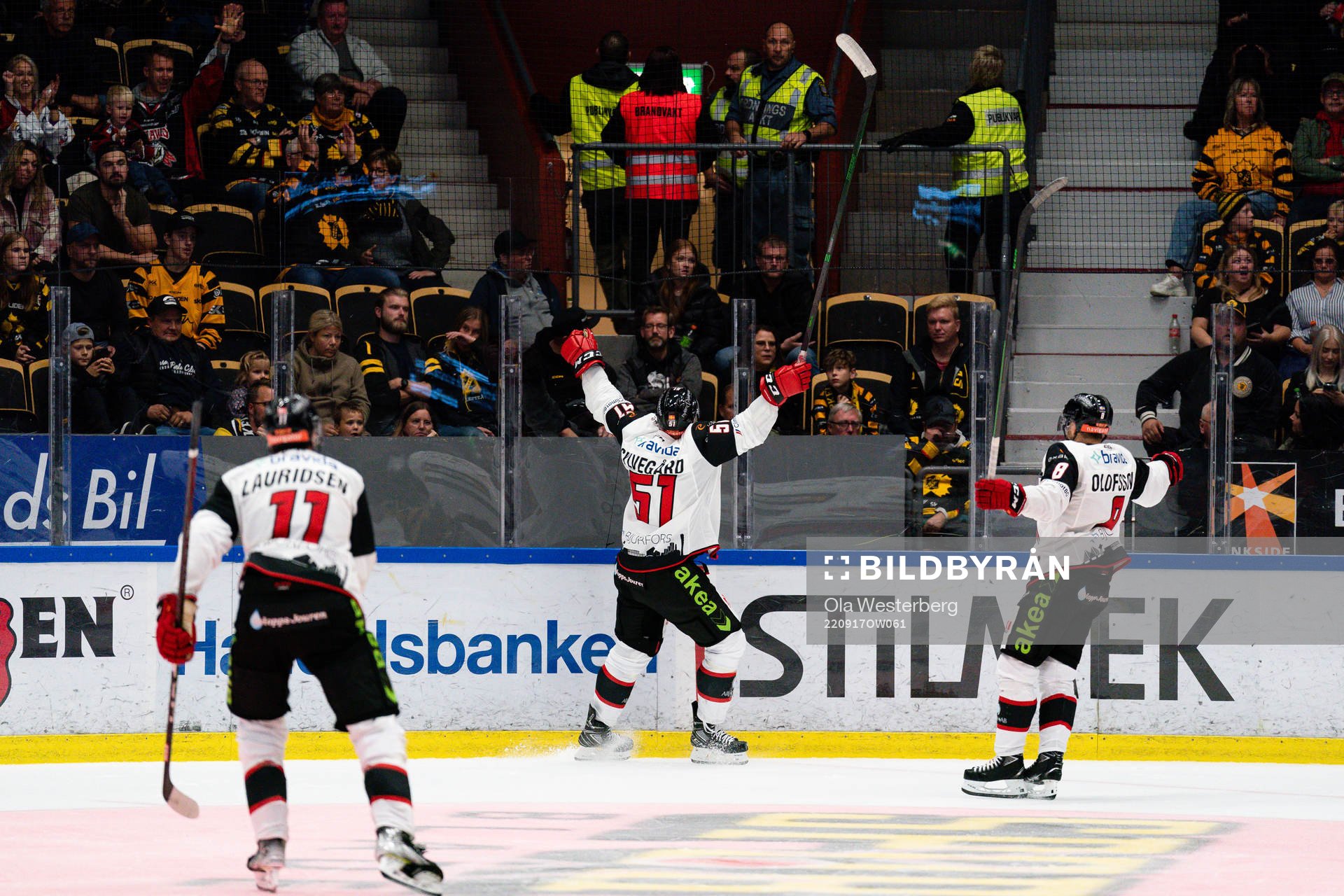 Malmö Redhawks Emil Sylvegård, Markus Lauridsen och Johan