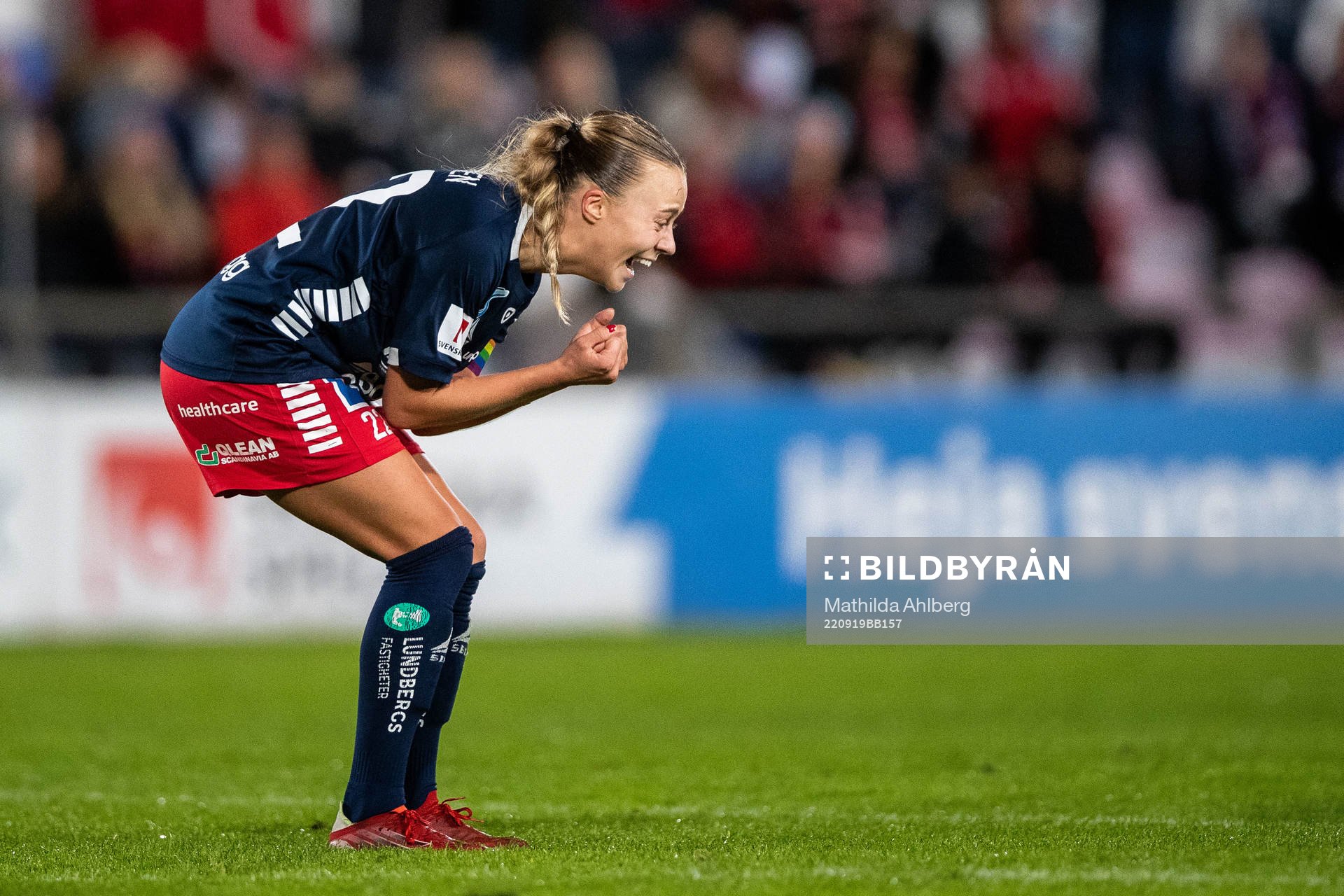 Linköpings Olga Ahtinen jublar under fotbollsmatchen i Damallsvenskan mellan Vittsjö och Linköping den 19 september 2022 i Vittsjö. 