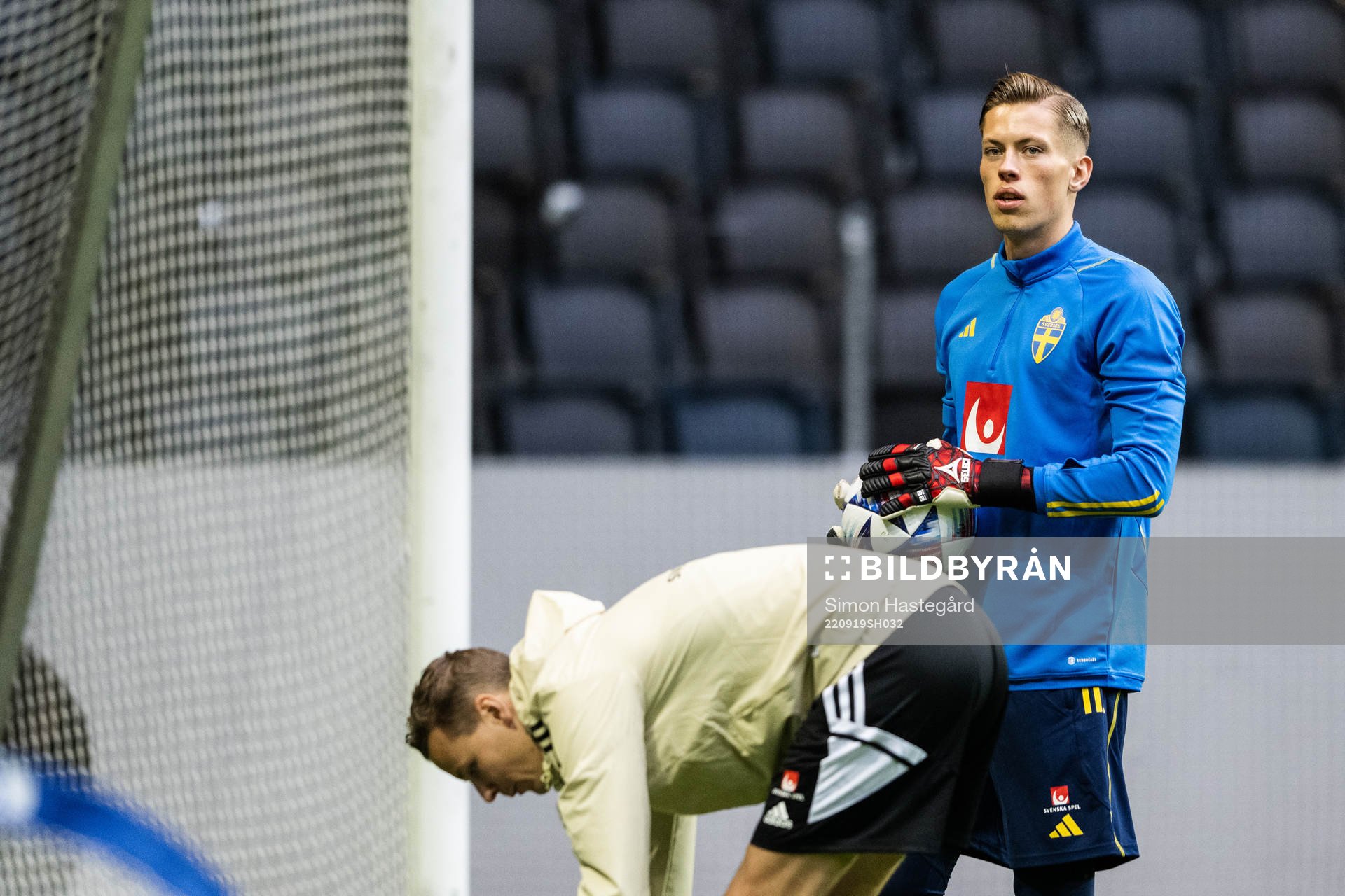 Goalkeeper Leopold Wahlstedt during training session with the Swedish national football on September 19, 2022 in Stockholm.