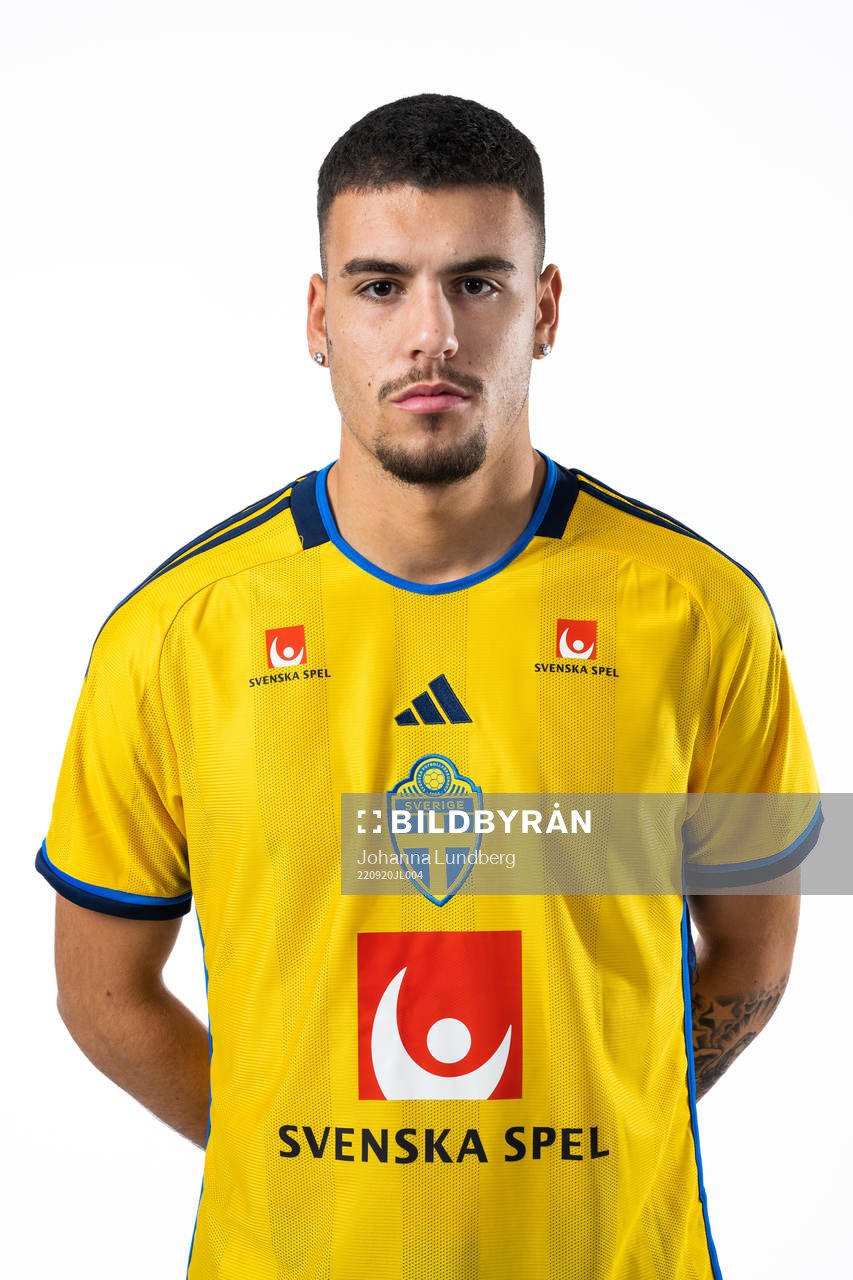 Edvin Kurtulus of the Swedish national football team poses for a portrait on September 20, 2022 in Stockholm. 
