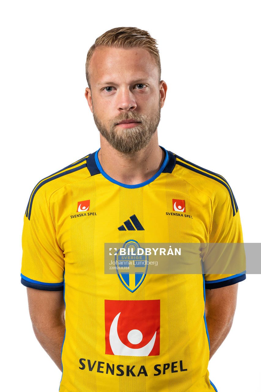 Daniel Sundgren of the Swedish national football team poses