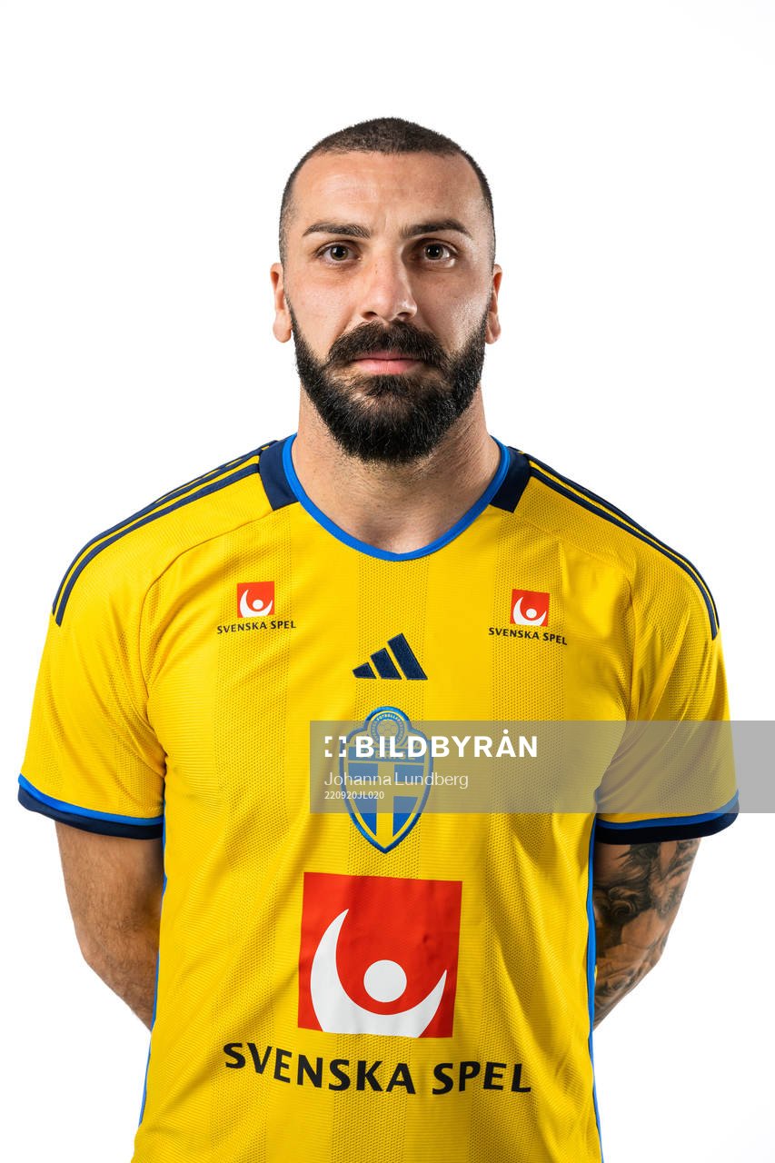 Mikael Ishak of the Swedish national football team poses