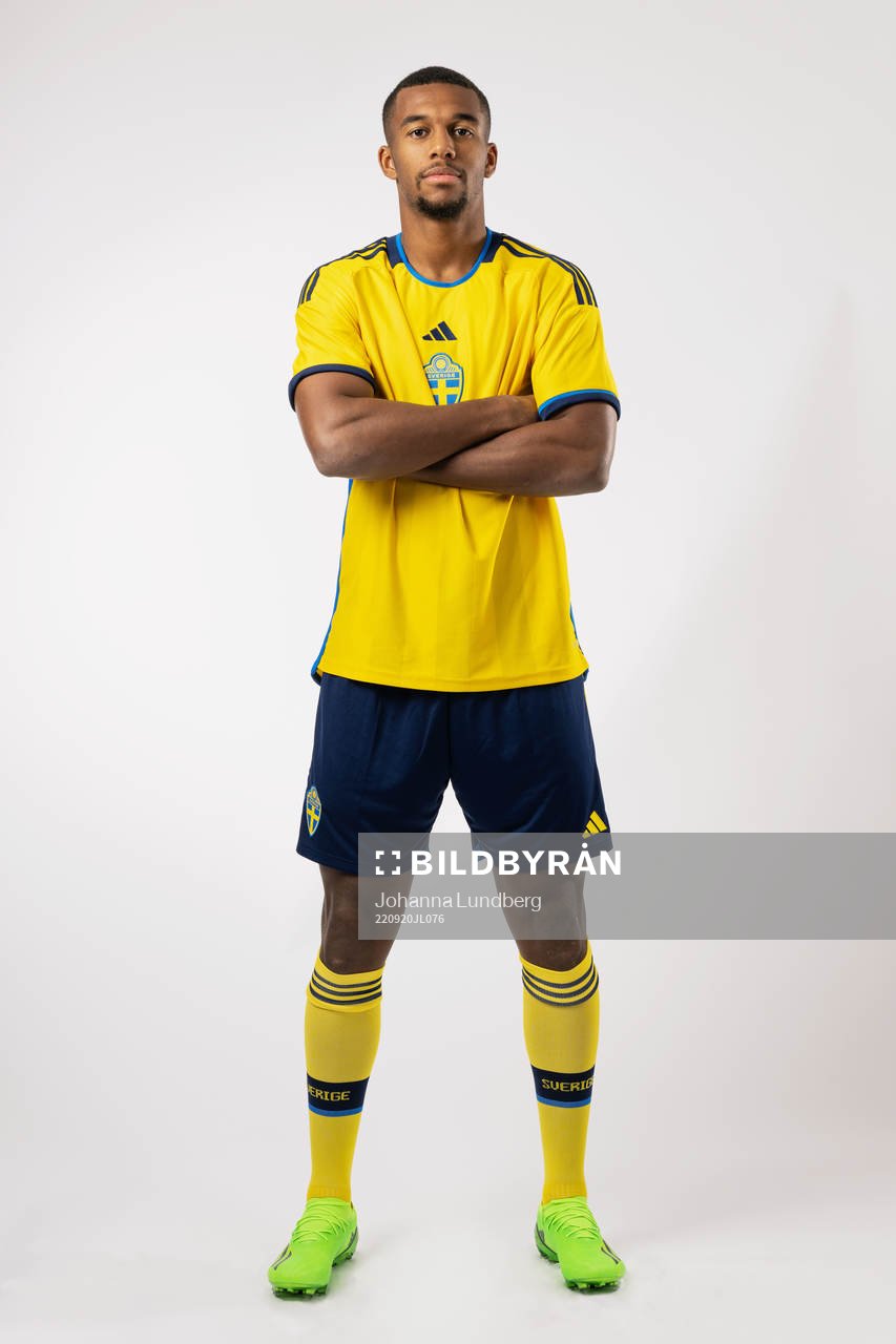 Isak Hien of the Swedish national football team poses for a