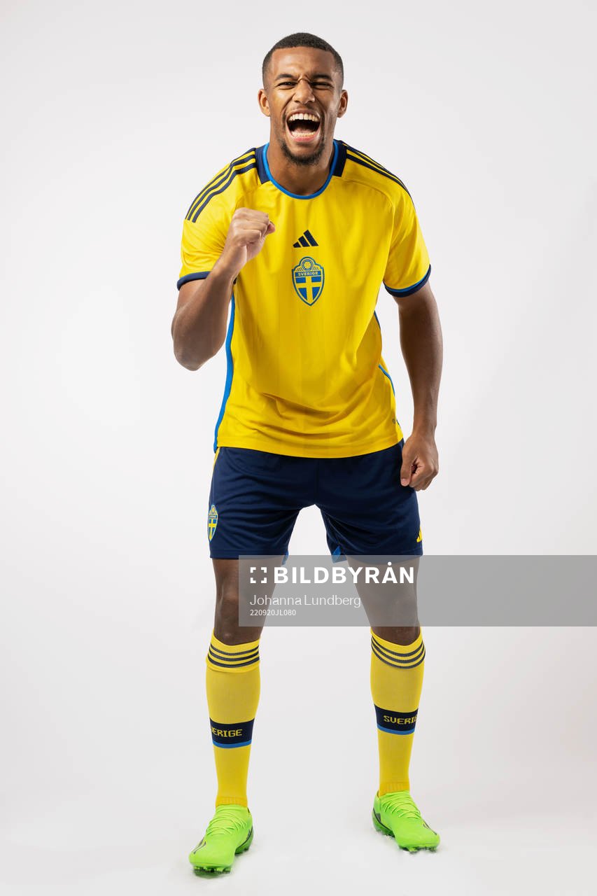 Isak Hien of the Swedish national football team poses for a