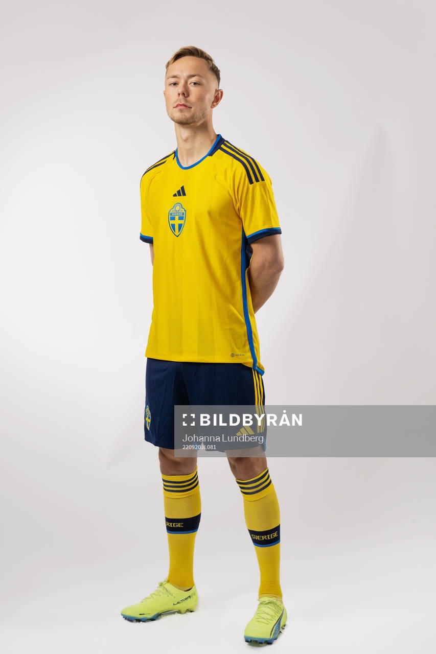 Joel Andersson of the Swedish national football team poses