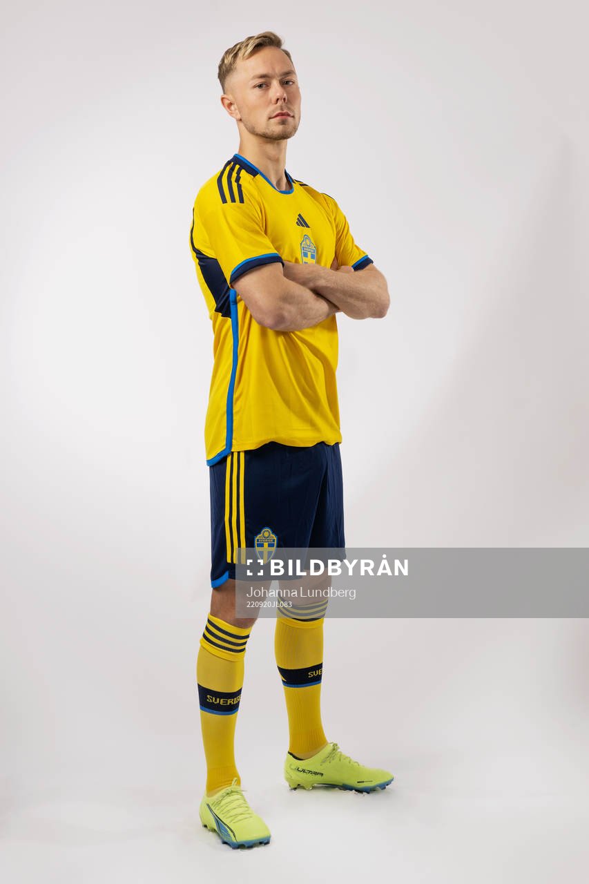 Joel Andersson of the Swedish national football team poses