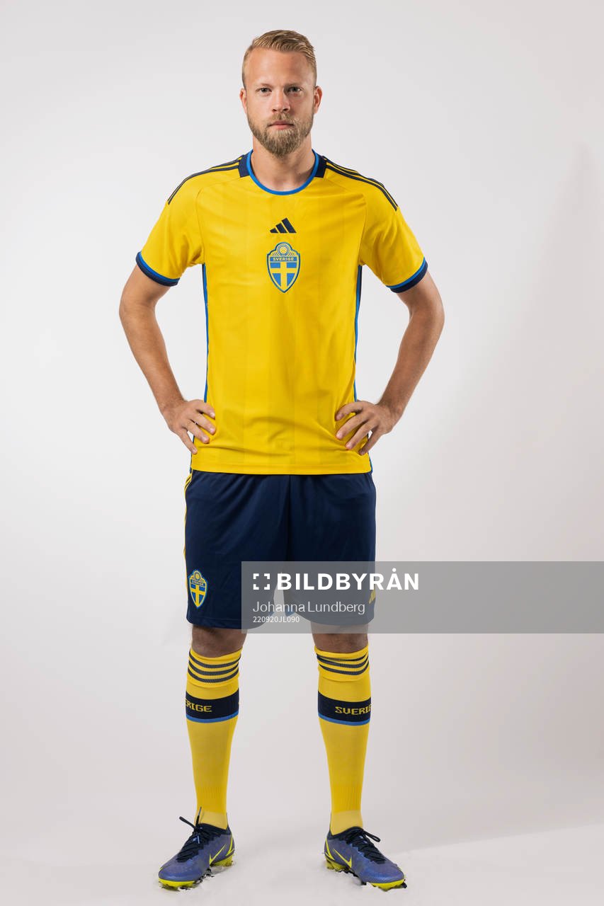Daniel Sundgren of the Swedish national football team poses