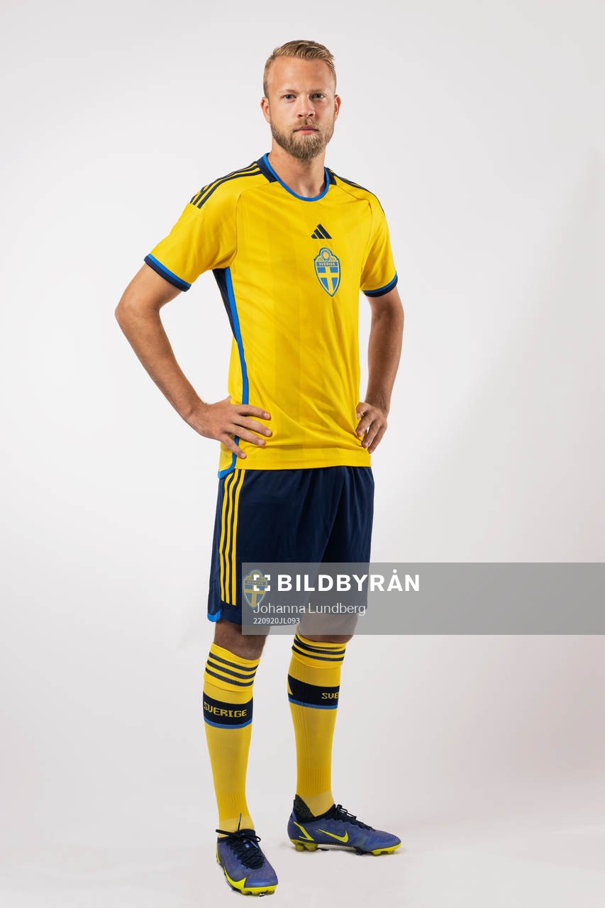 Daniel Sundgren of the Swedish national football team poses