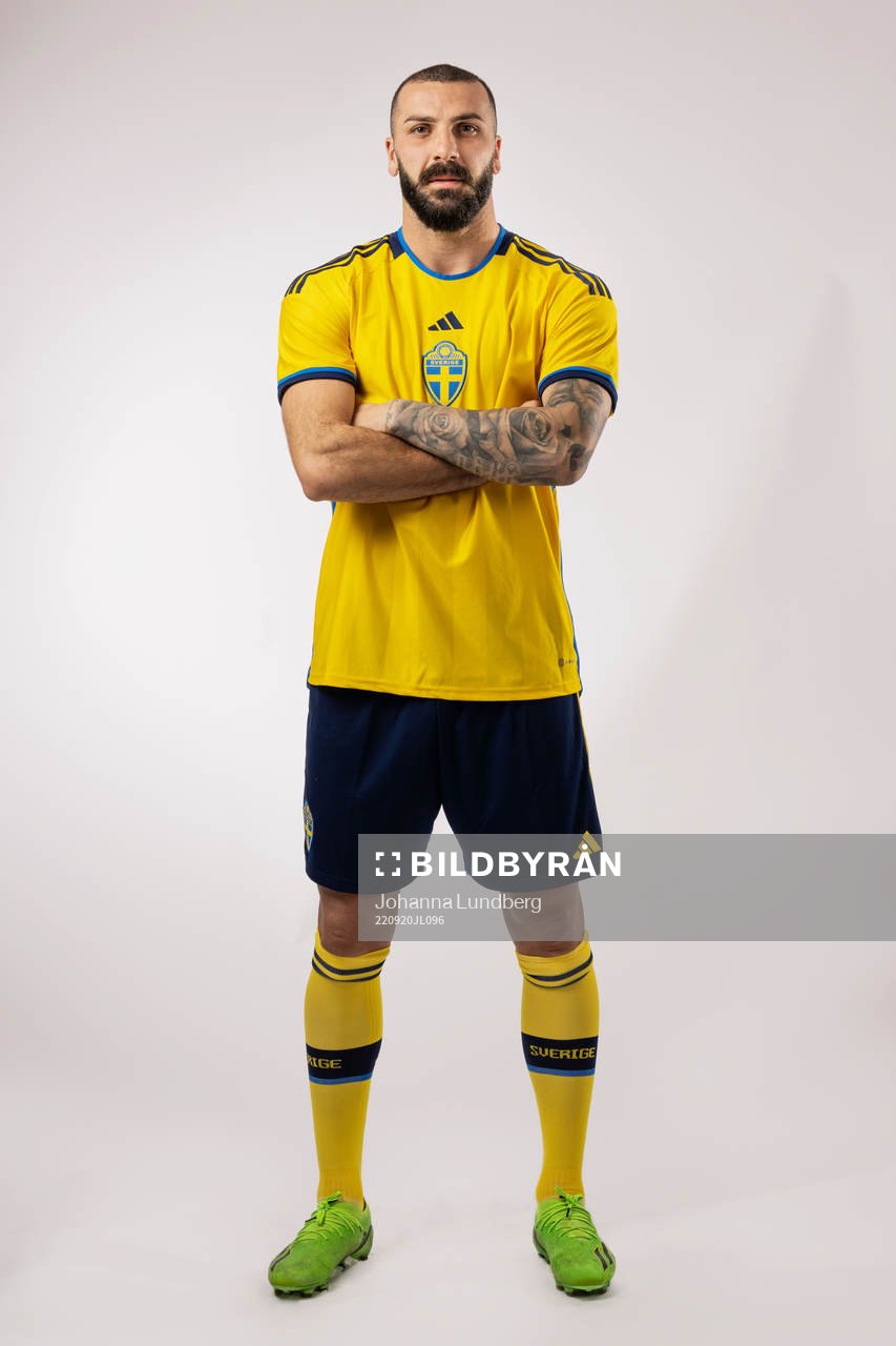 Mikael Ishak of the Swedish national football team poses