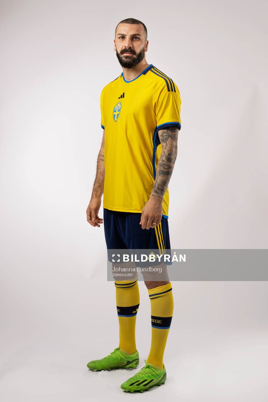 Mikael Ishak of the Swedish national football team poses