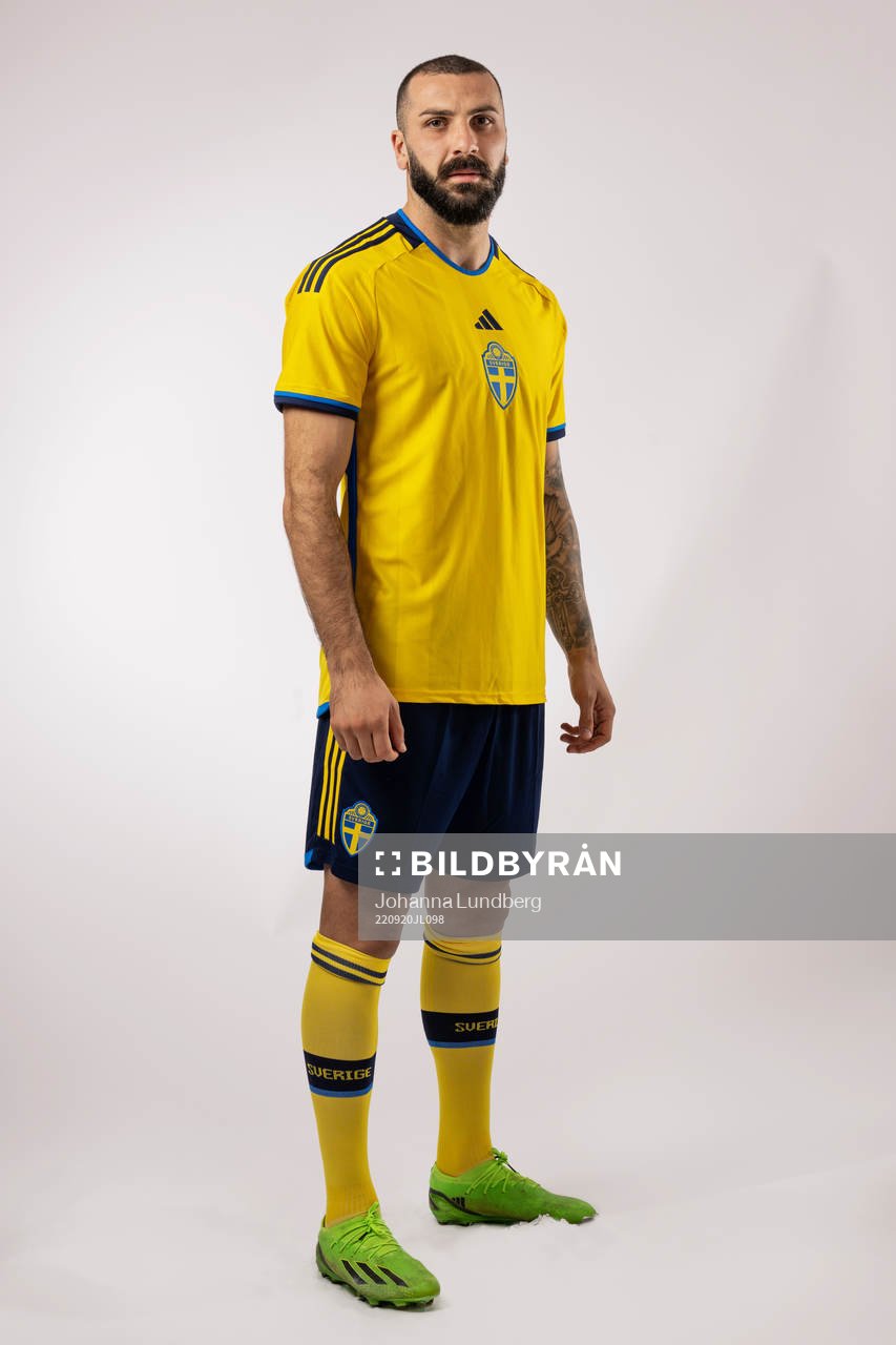 Mikael Ishak of the Swedish national football team poses