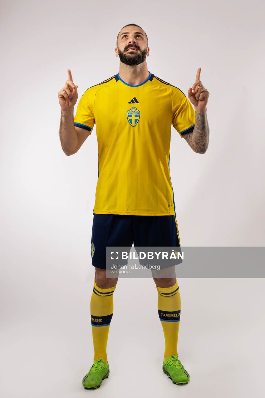Mikael Ishak of the Swedish national football team poses