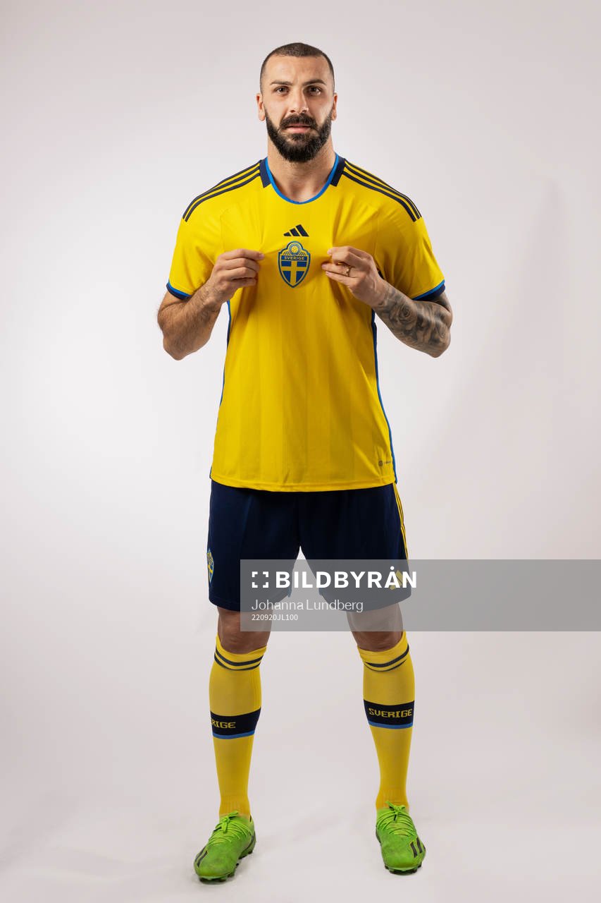 Mikael Ishak of the Swedish national football team poses