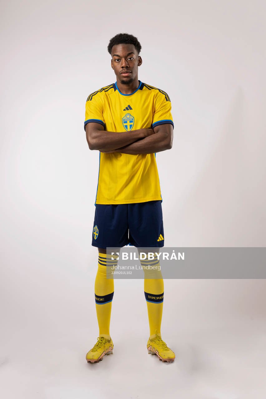 Anthony Elanga of the Swedish national football team poses