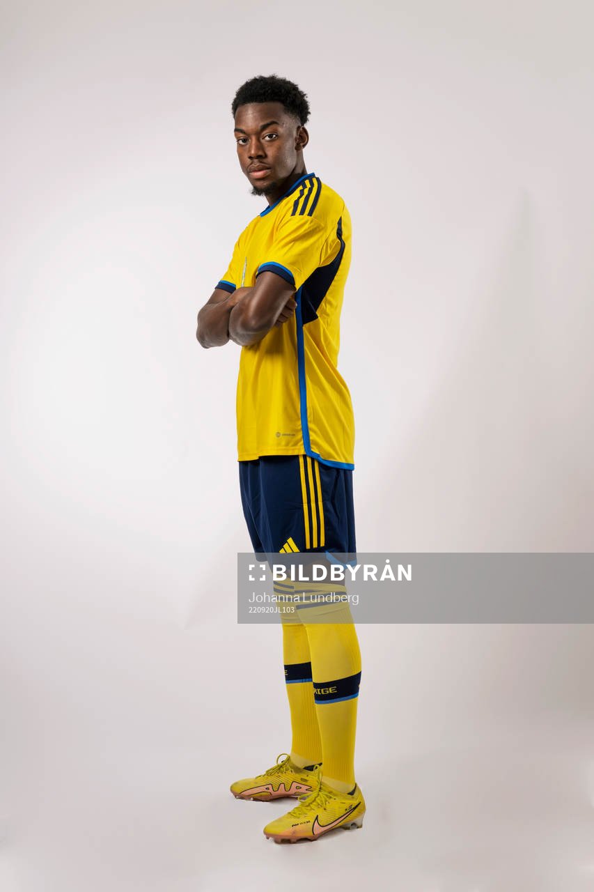 Anthony Elanga of the Swedish national football team poses