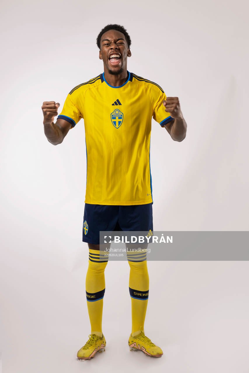 Anthony Elanga of the Swedish national football team poses
