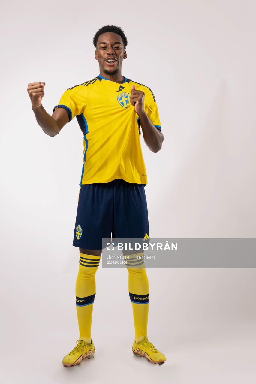 Anthony Elanga of the Swedish national football team poses