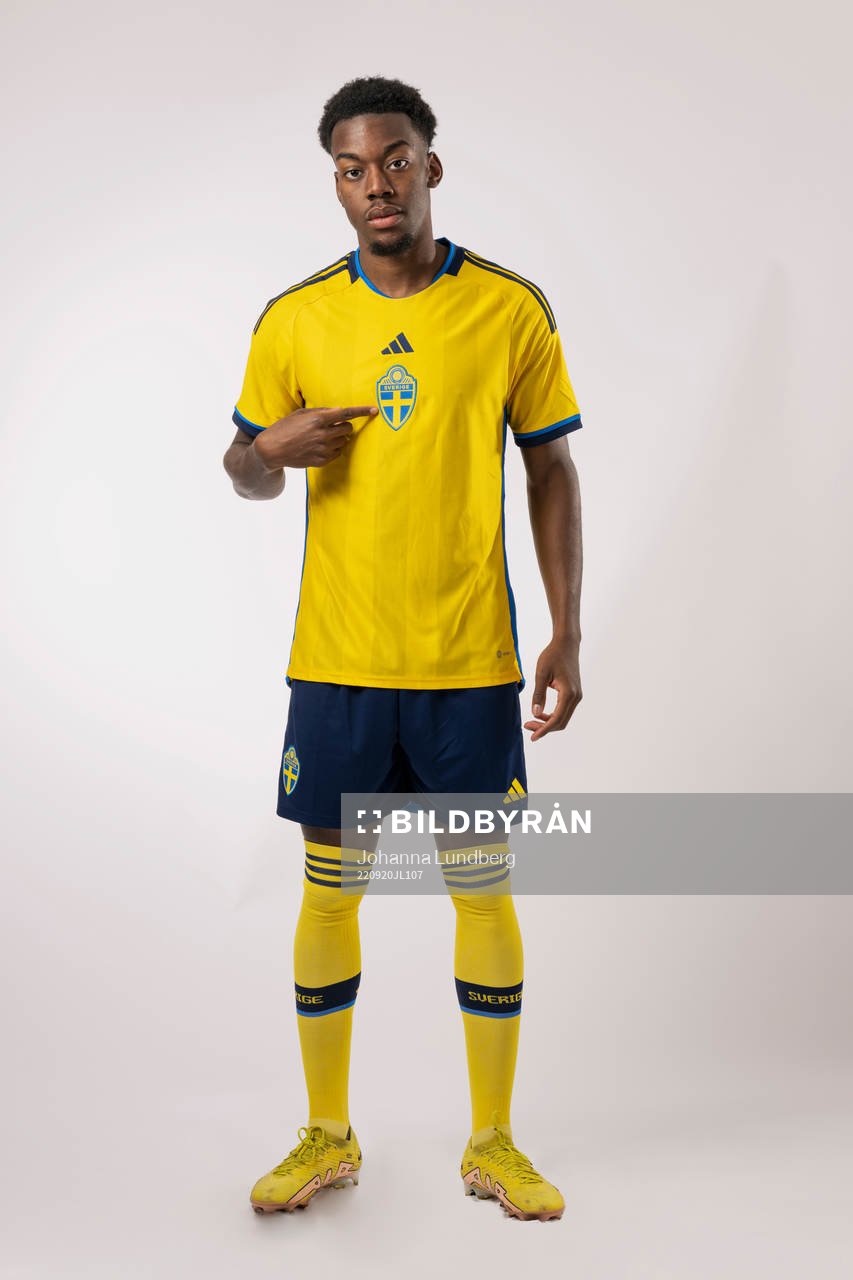 Anthony Elanga of the Swedish national football team poses