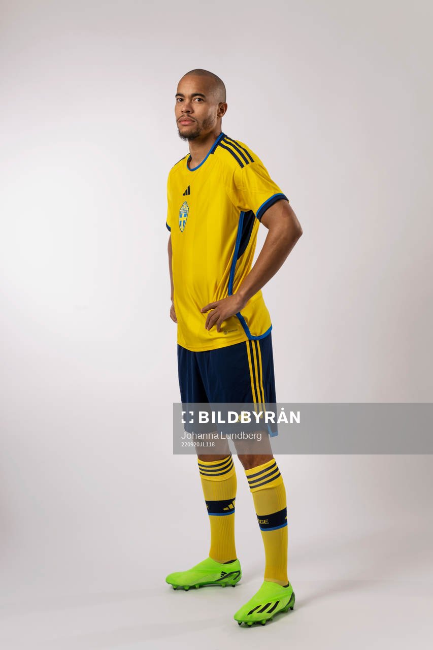 Robin Quaison of the Swedish national football team poses