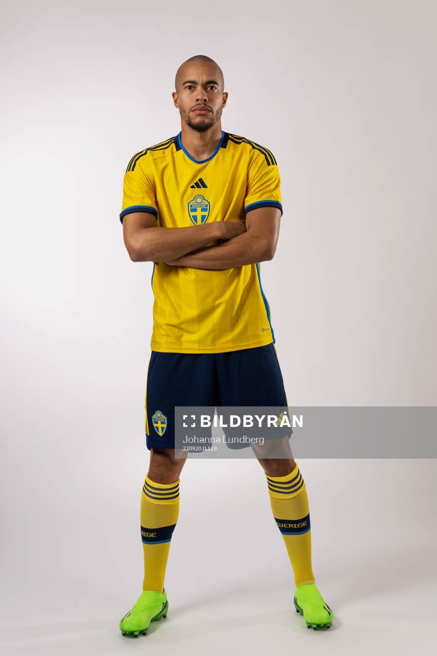 Robin Quaison of the Swedish national football team poses