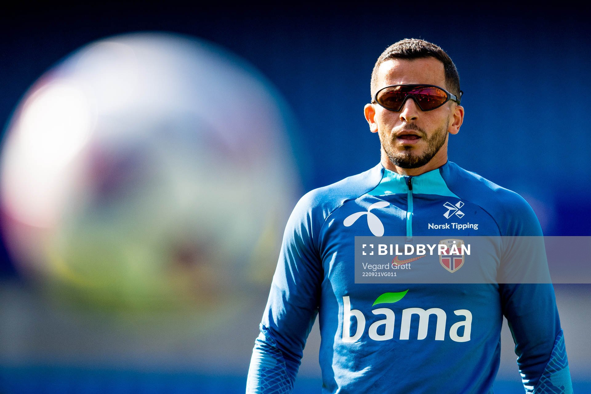 Omar Elabdellaoui of the Norwegian national football team during a training session on September 21, 2022 in Oslo. 