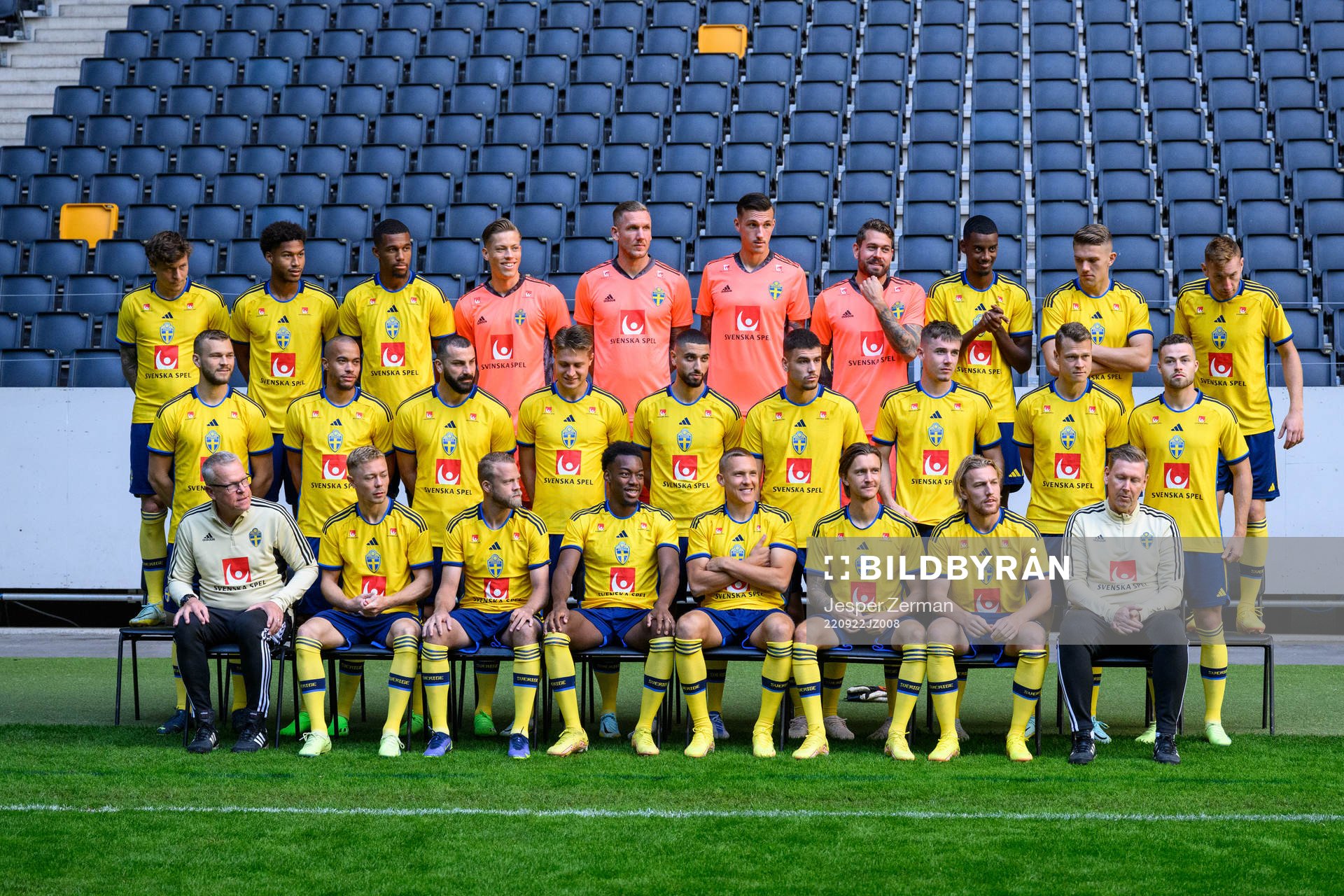 Players of the Swedish national football team during the official team photo on September 22, 2022 in Stockholm. 