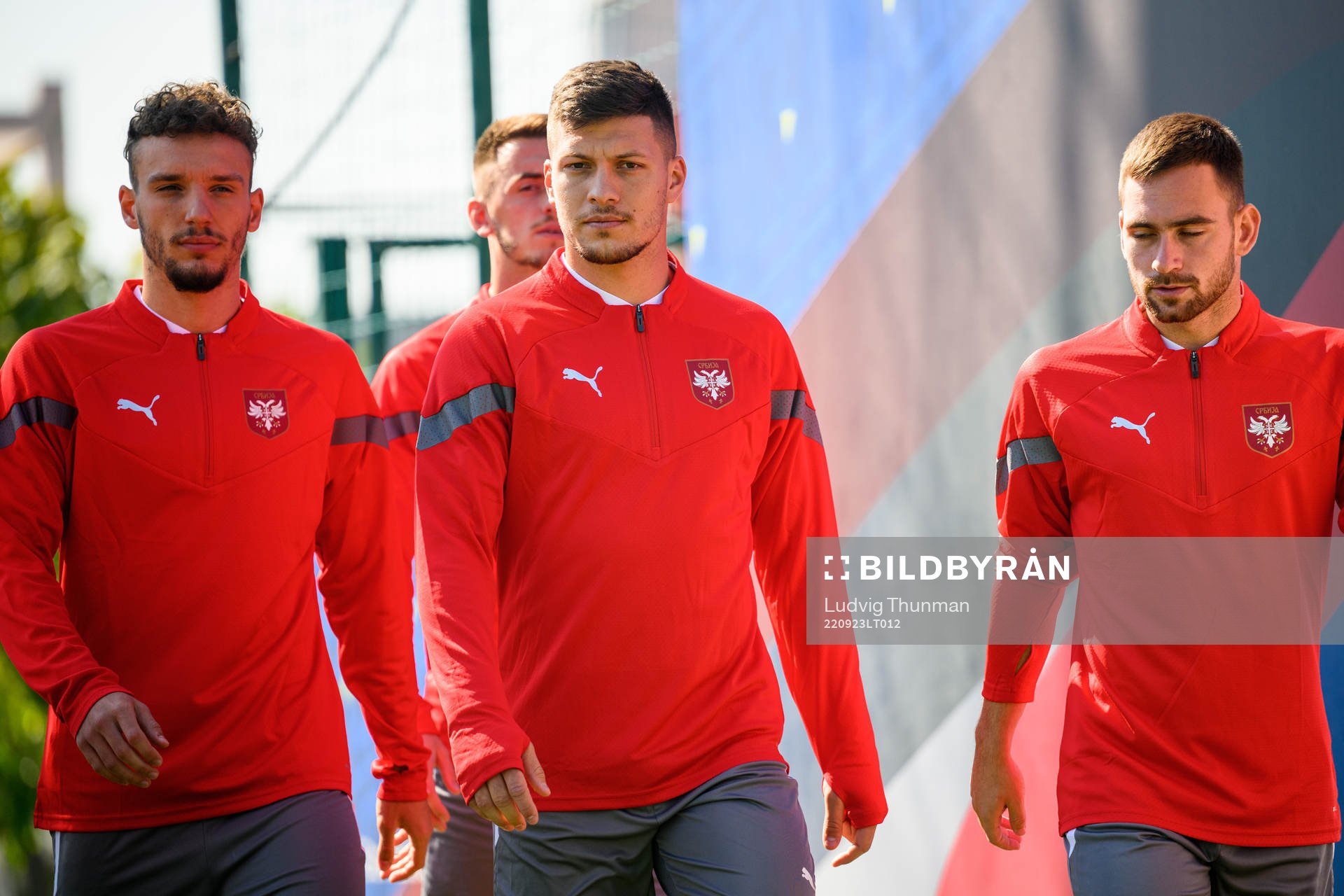 Strahinja Erakovic, Luka Jovic Andrija Zivkovic and during a training session with the Serbian national football team on September 23, 2022 in Belgrade.