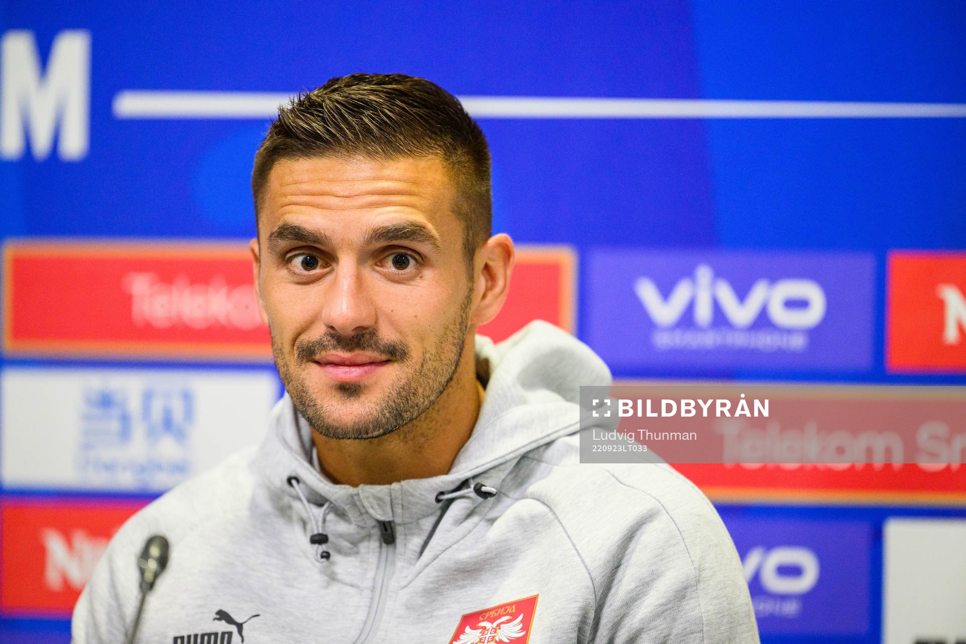 Dusan Tadic during a press conference with the Serbian national football team on September 23, 2022 in Belgrade. 