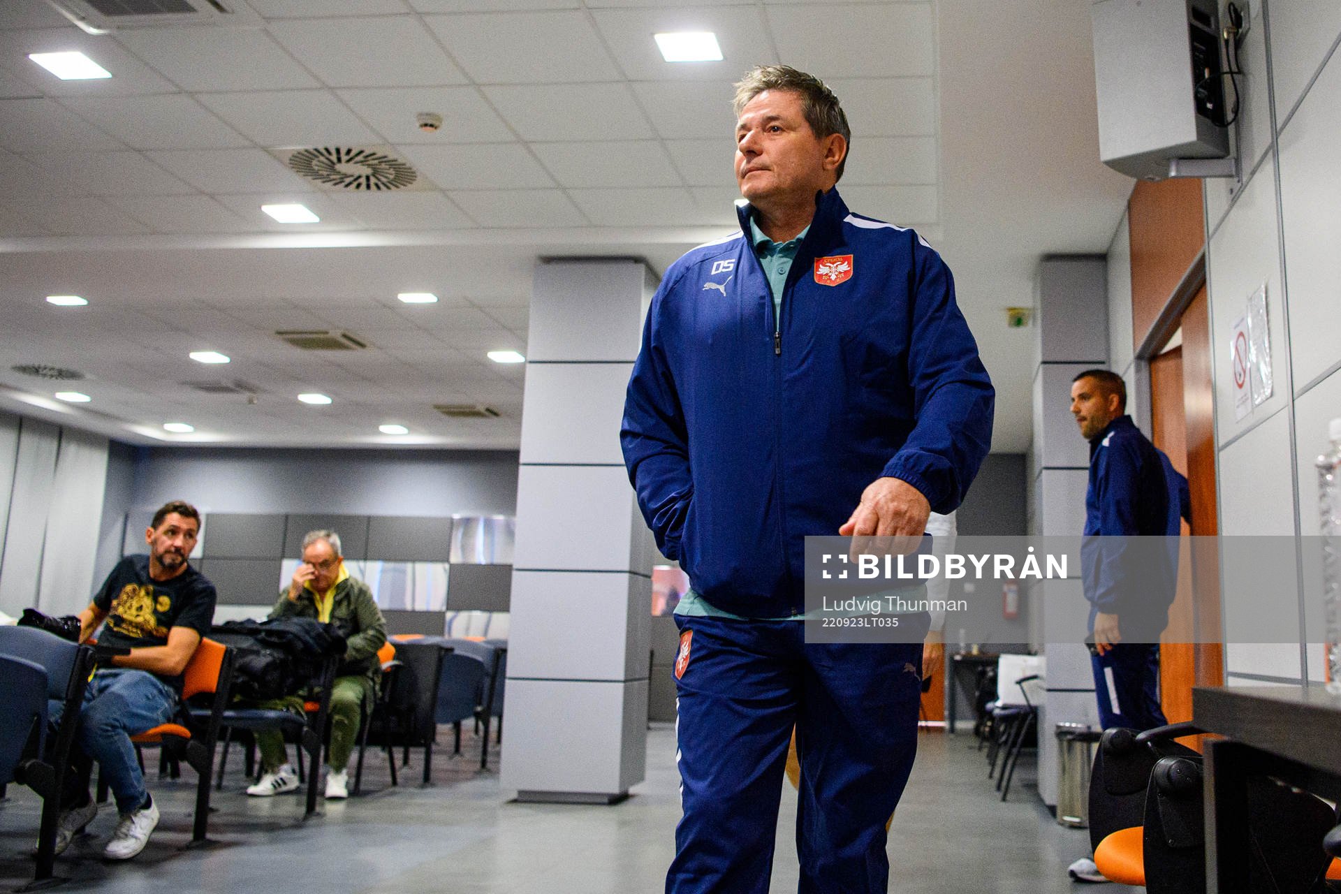 Head coach Dragan Stojkovic arrives for a press conference with the Serbian national football team on September 23, 2022 in Belgrade.
