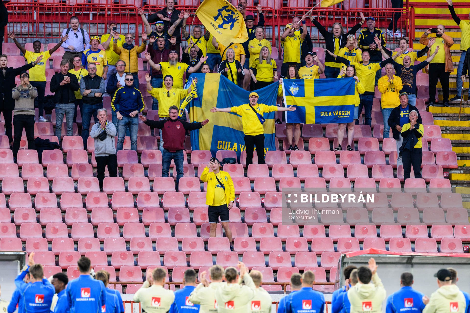 Players of Sweden with the supporters