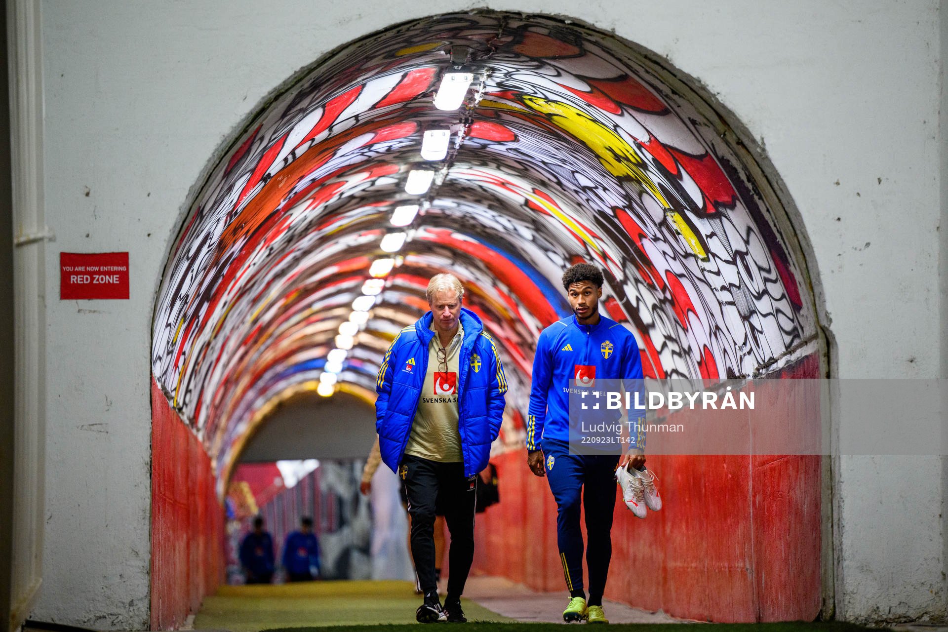 Stefan Pettersson, team manager and Jens Cajuste after a training session with the national football team of Sweden on September 23, 2022 in Belgrade.