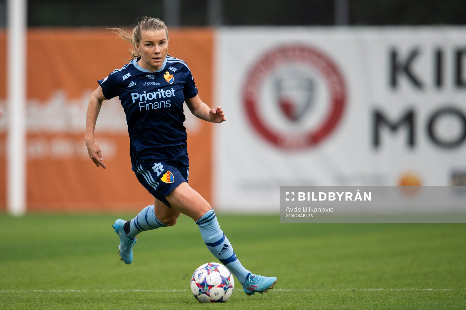 Djurgårdens Ebba Hed under fotbollsmatchen i Damallsvenskan mellan Kristianstad och Djurgården den 24 september 2022 i Kristianstad.