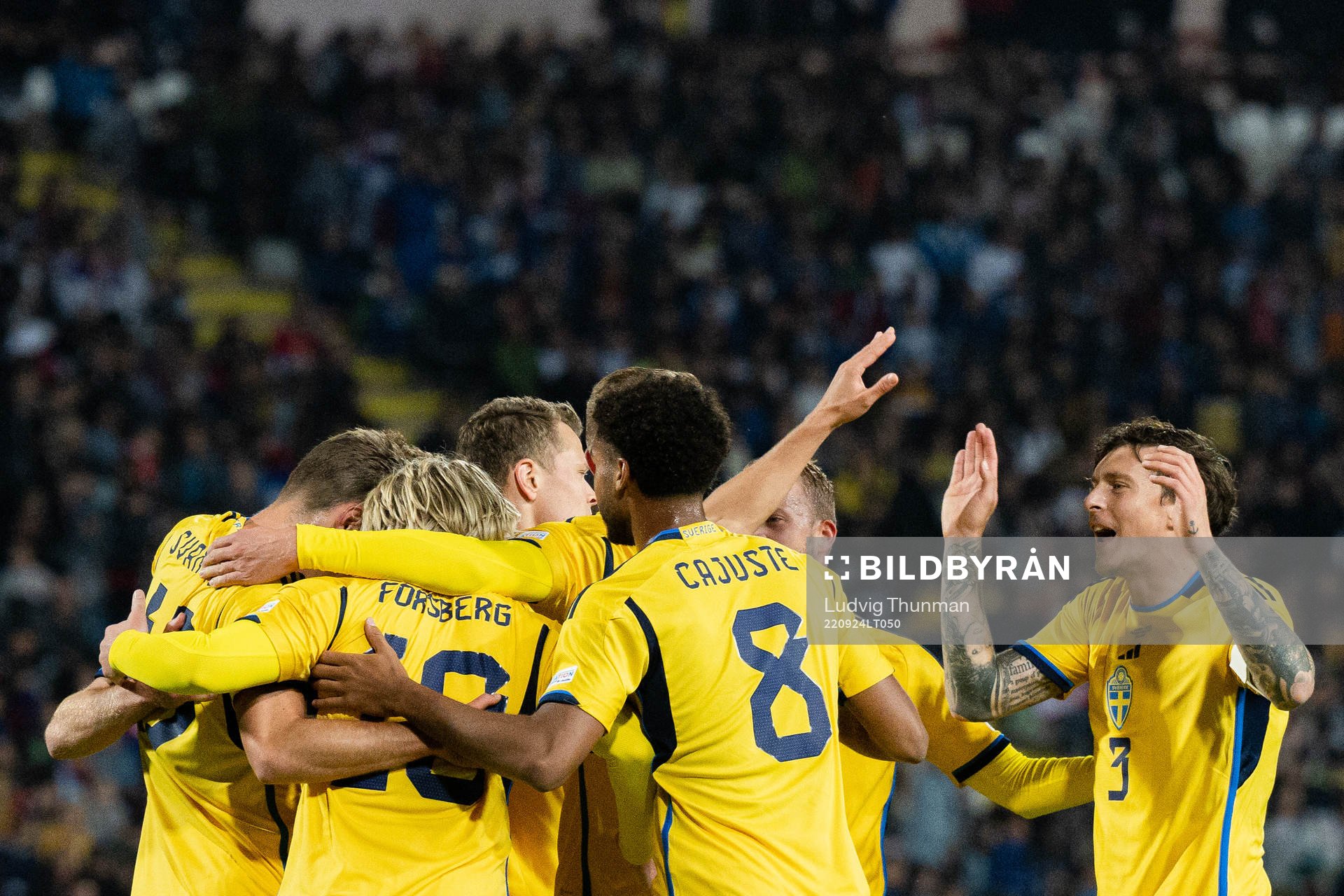 Players of Sweden celebrate the 0-1 by Viktor Claesson