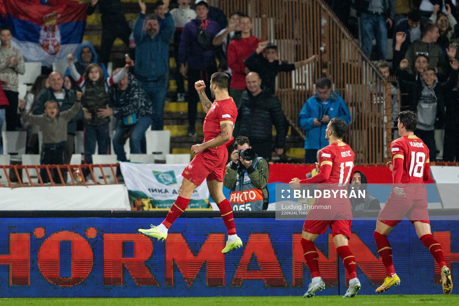 Aleksandar Mitrovic of Serbia celebrates the 1-1 goal