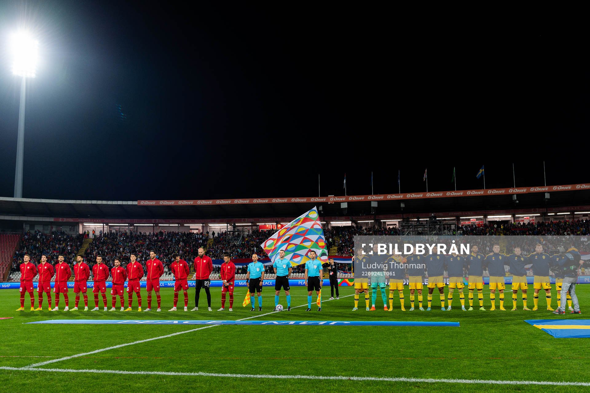 Players of Serbia and Sweden ahead of the Nations League between Serbia and Sweden on September 24, 2022 in Belgrade. 