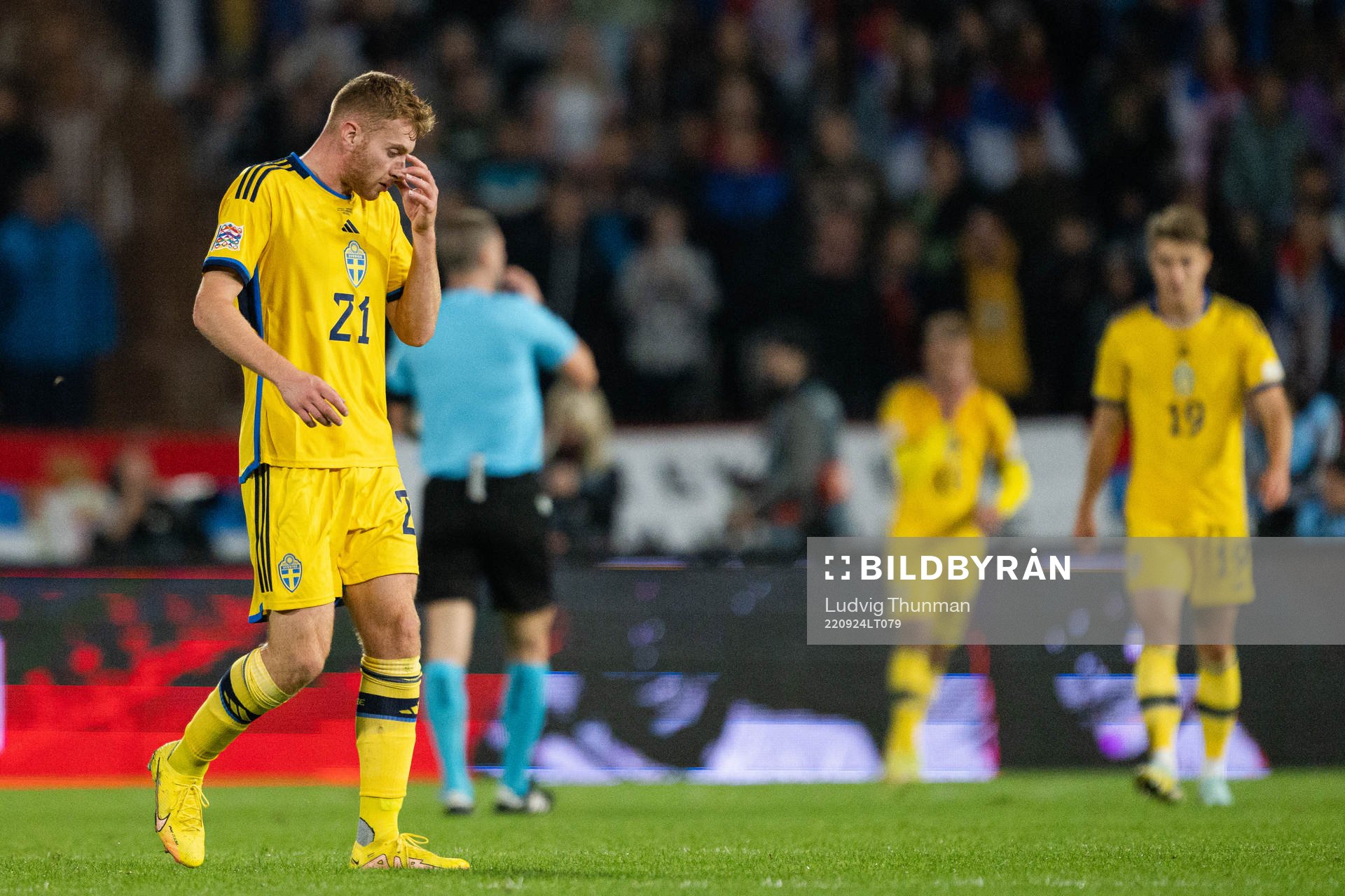 Dejan Kulusevski of Sweden looks dejected