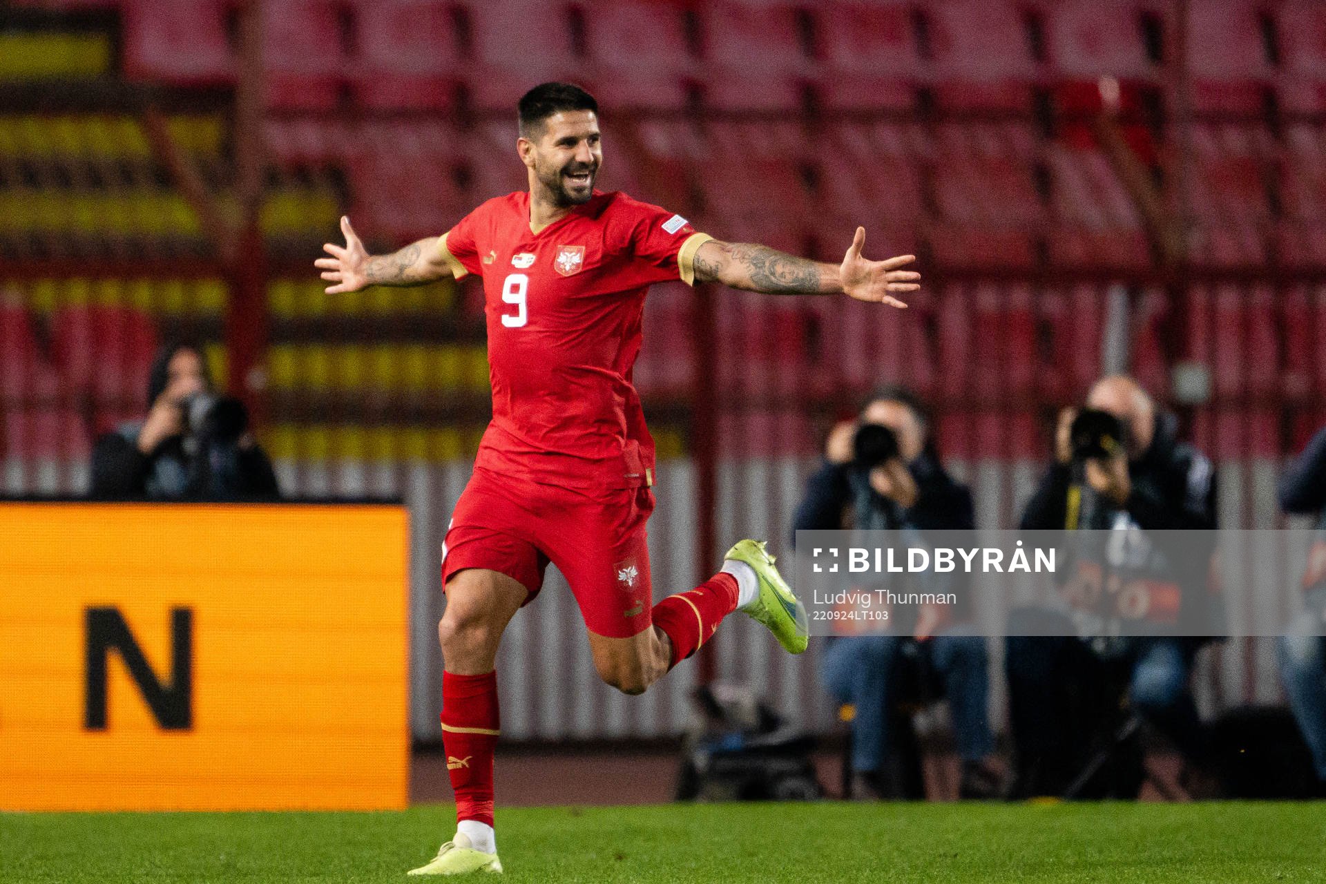 Aleksandar Mitrovic of Serbia celebrates the 3-1 goal