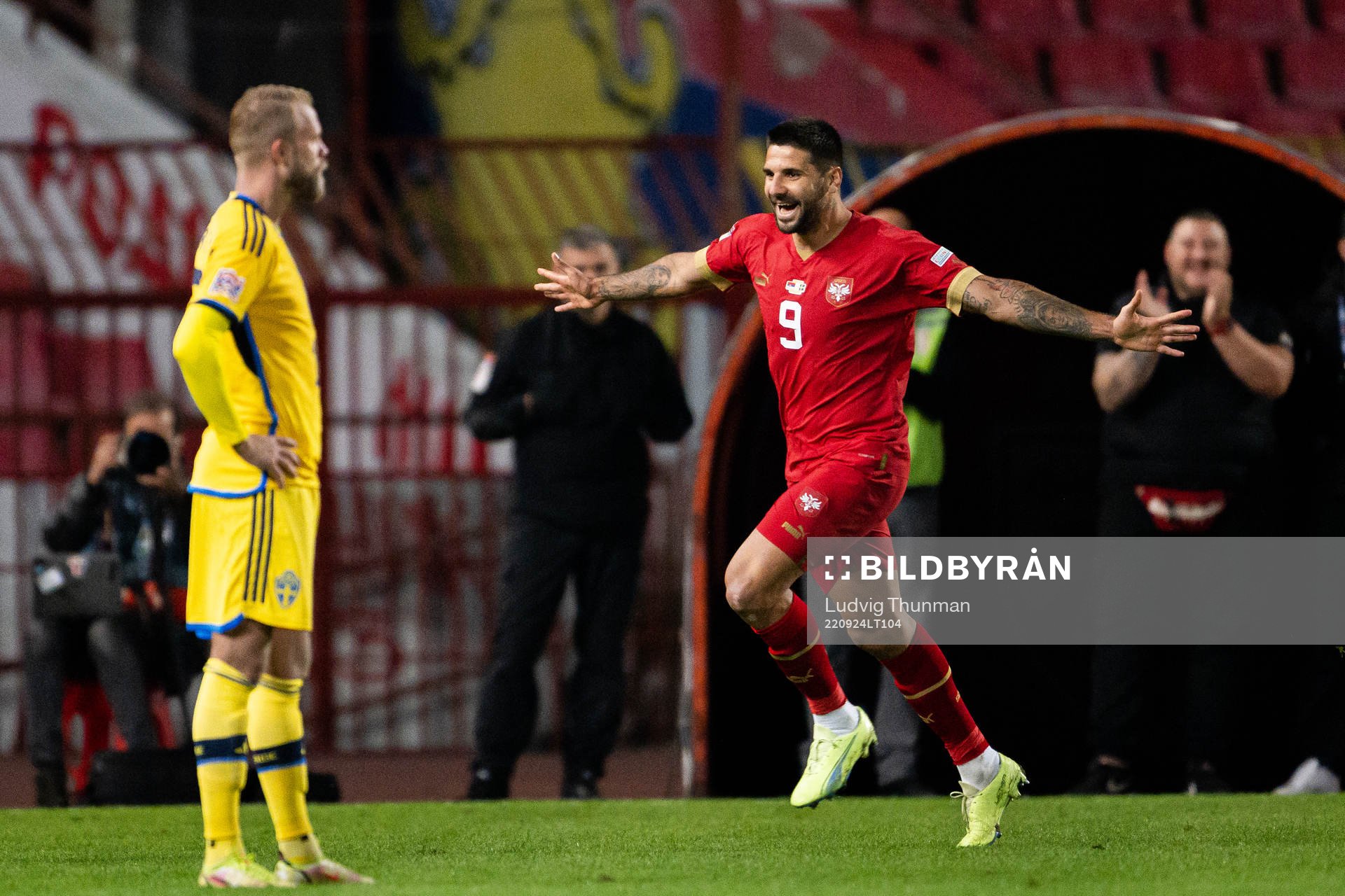 Aleksandar Mitrovic of Serbia celebrates the 3-1 goal