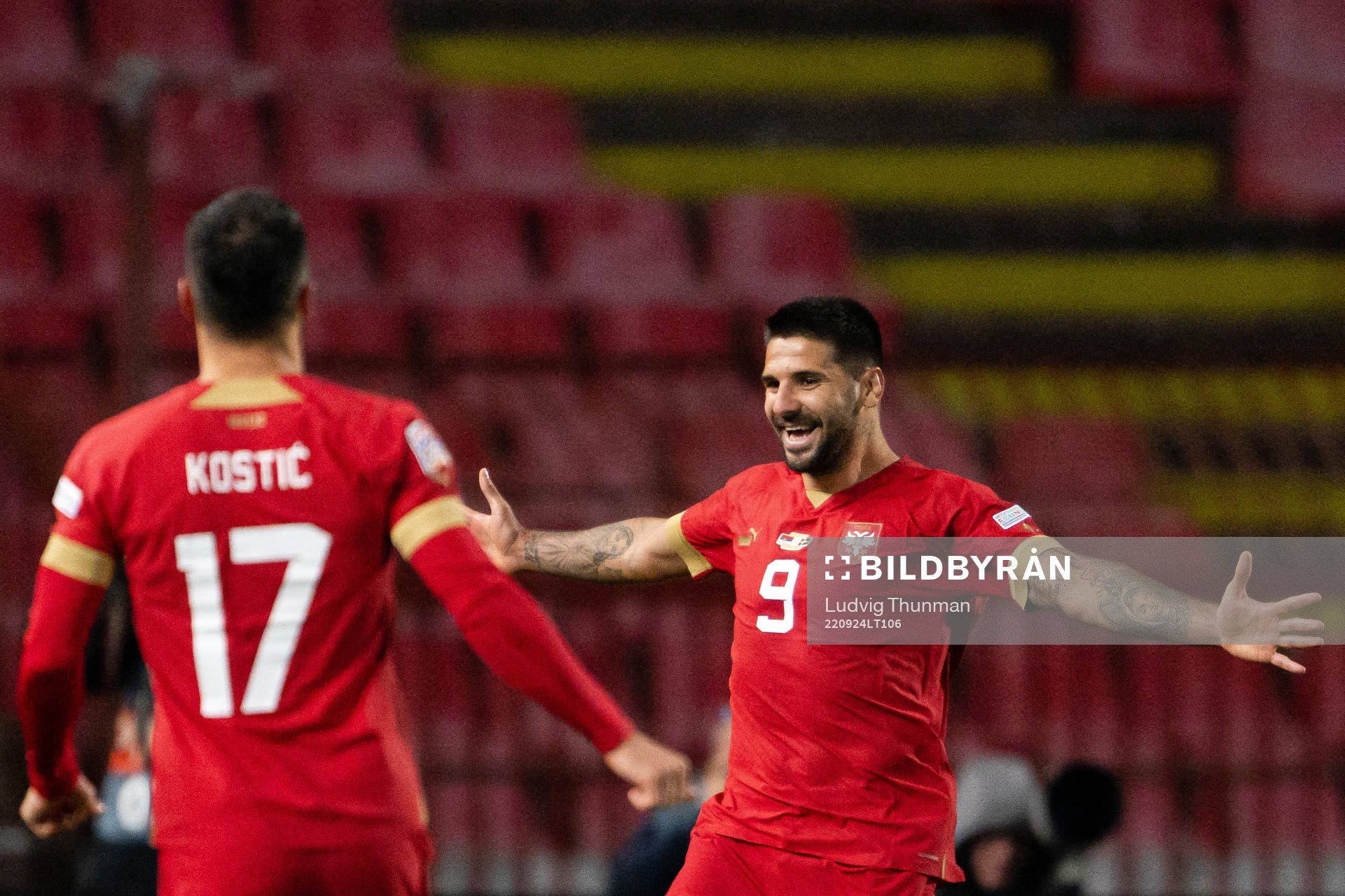 Aleksandar Mitrovic of Serbia celebrates the 3-1 goal