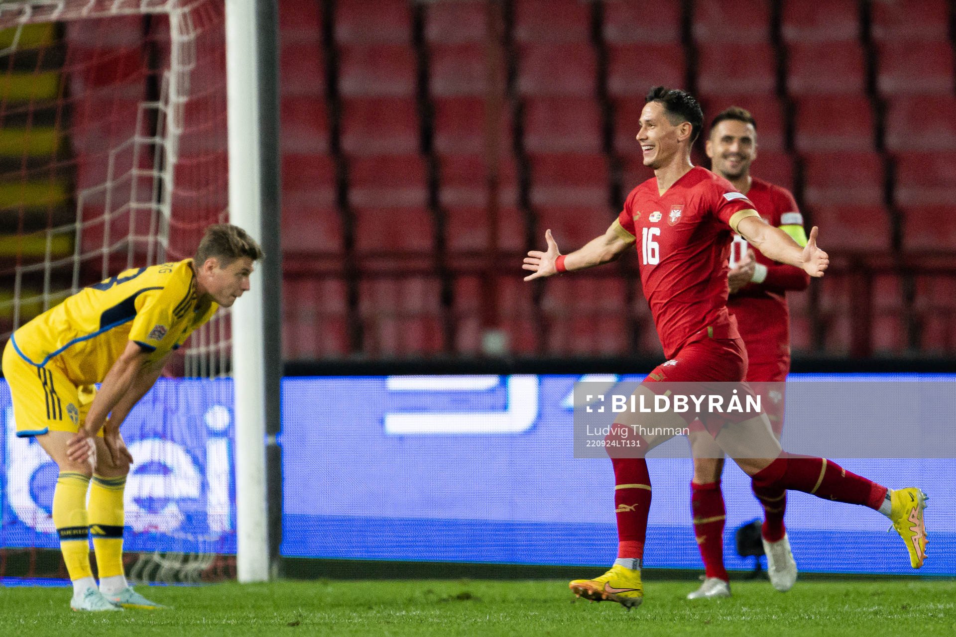 Sasa Lukic of Serbia celebrates the 4-1 goal