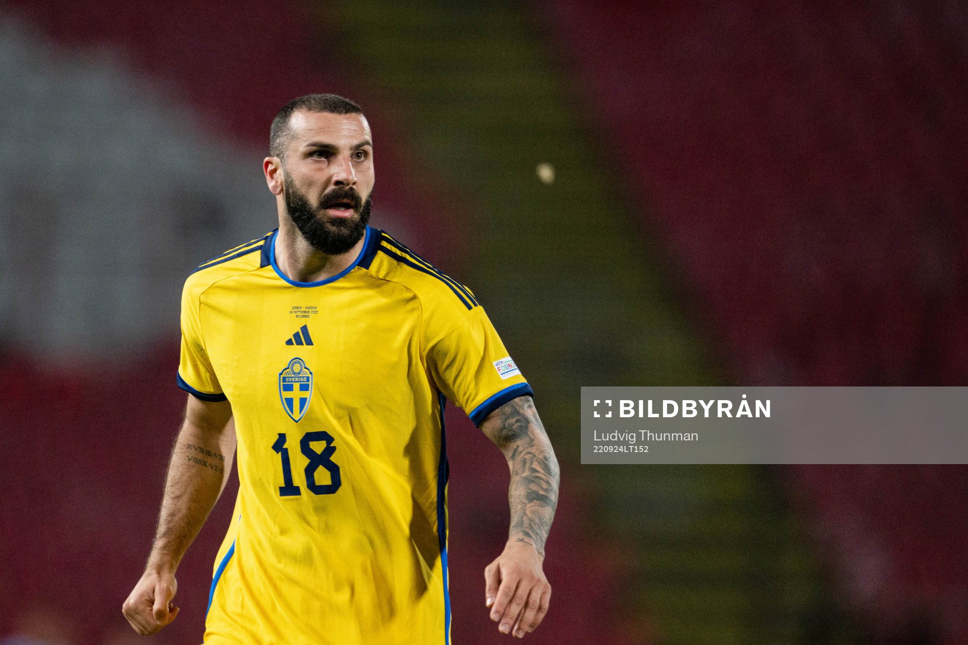 Mikael Ishak of Sweden during the Nations League between Serbia and Sweden on September 24, 2022 in Belgrade. 