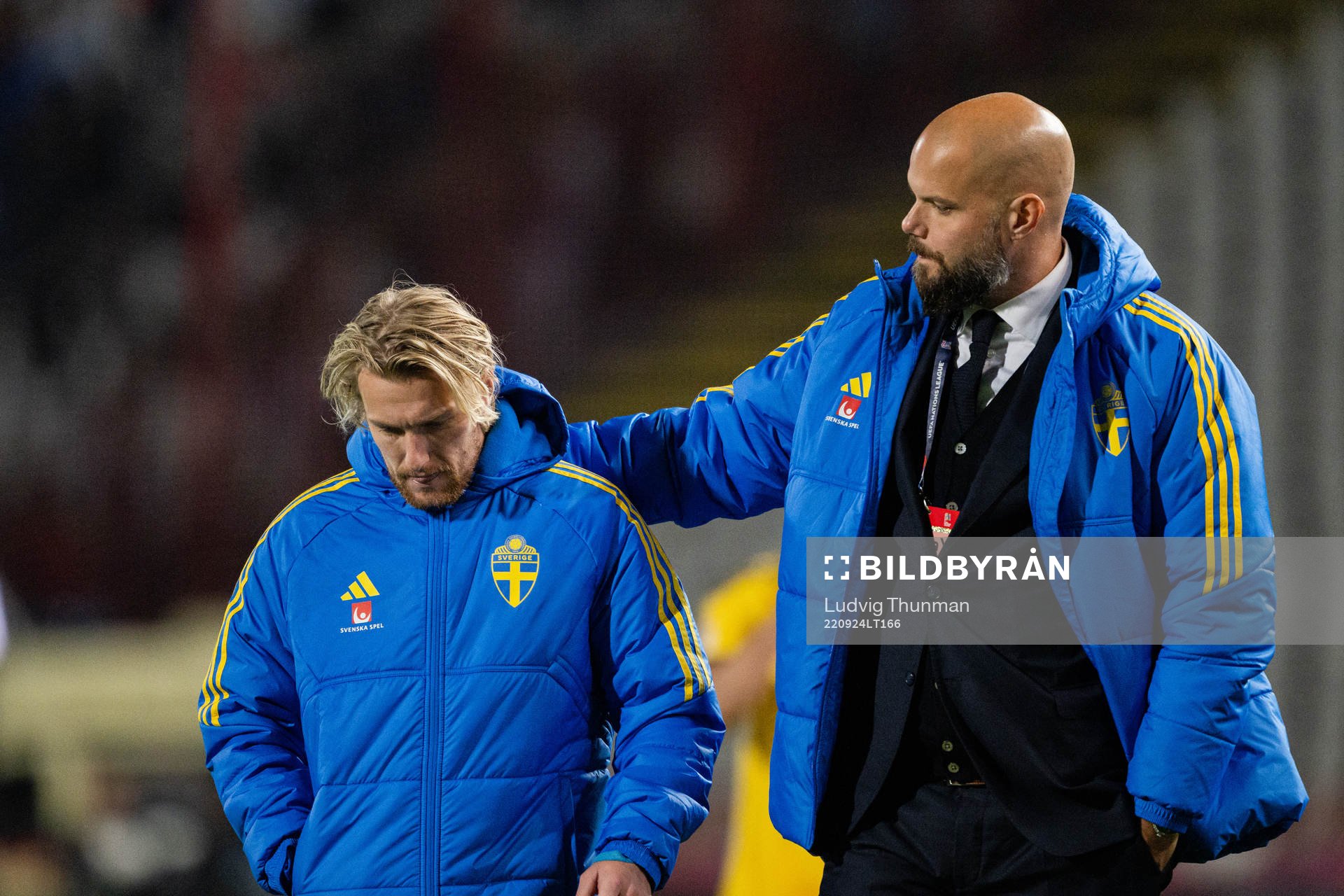Emil Forsberg and Press officer Jakob Kakembo Andersson of