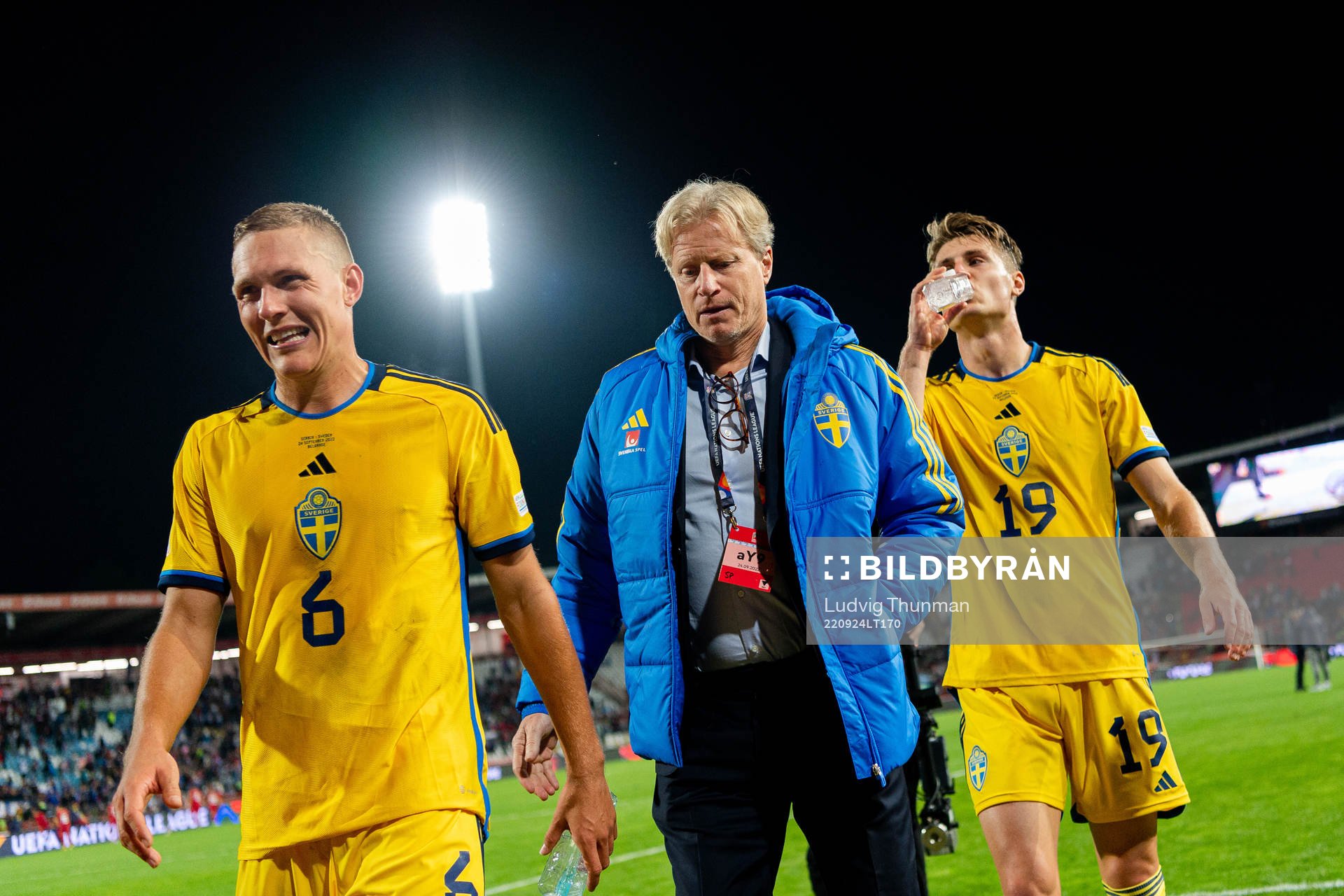 Ludwig Augustinsson, Mattias Svanberg and Team manager