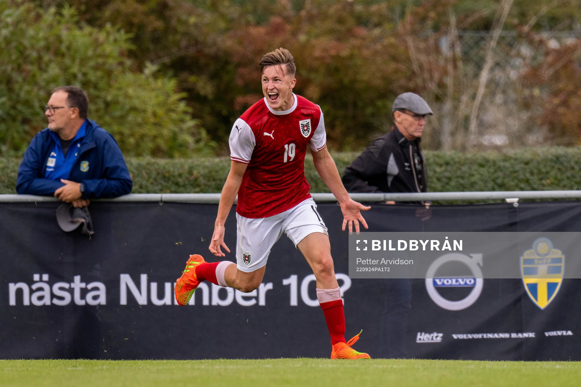 Dominik Lechner of Austria celebrates his 1-2 goal