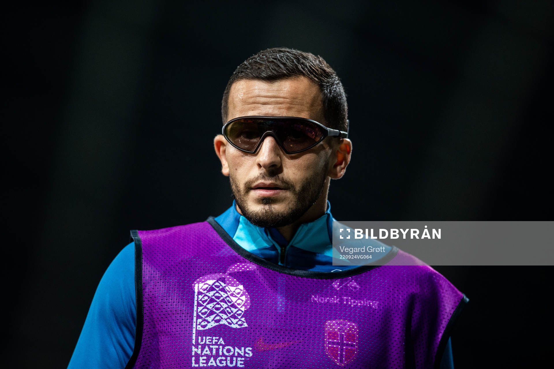 Omar Elabdellaoui of Norway warms up during the Nations League football match between Slovenia and Norway on September 24, 2022 in Ljubljana.