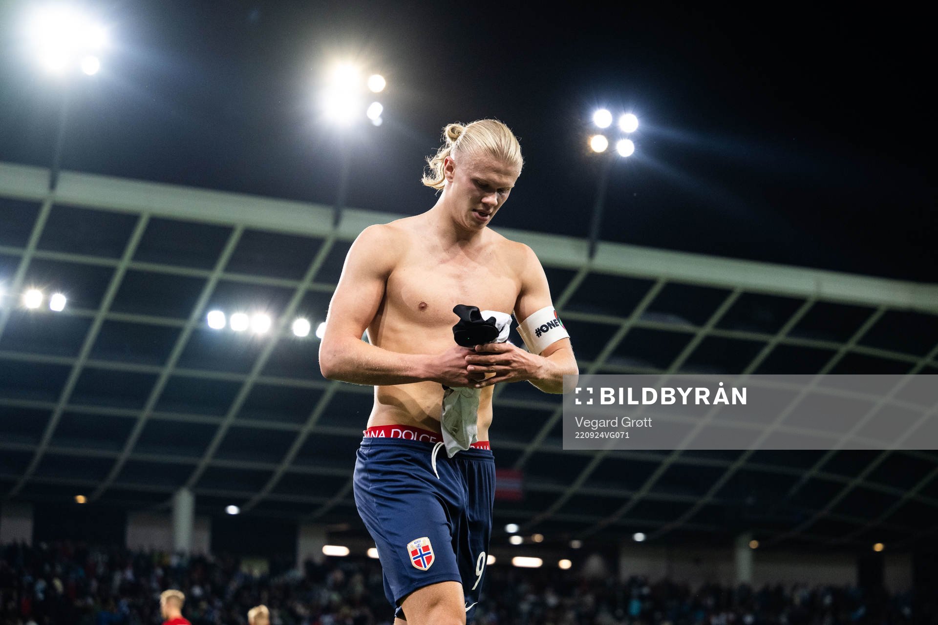 Erling Braut Haaland of Norway looks dejected after the Nations League football match between Slovenia and Norway on September 24, 2022 in Ljubljana. 