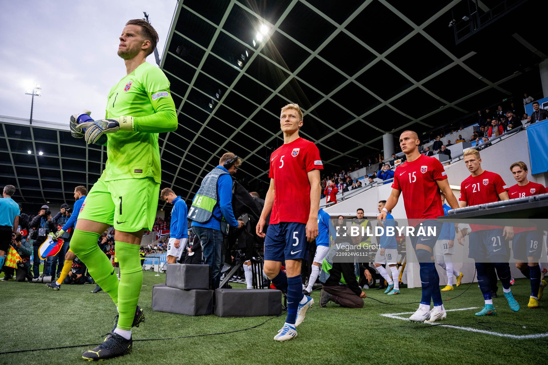 Birger Meling of Norway enters the pitch